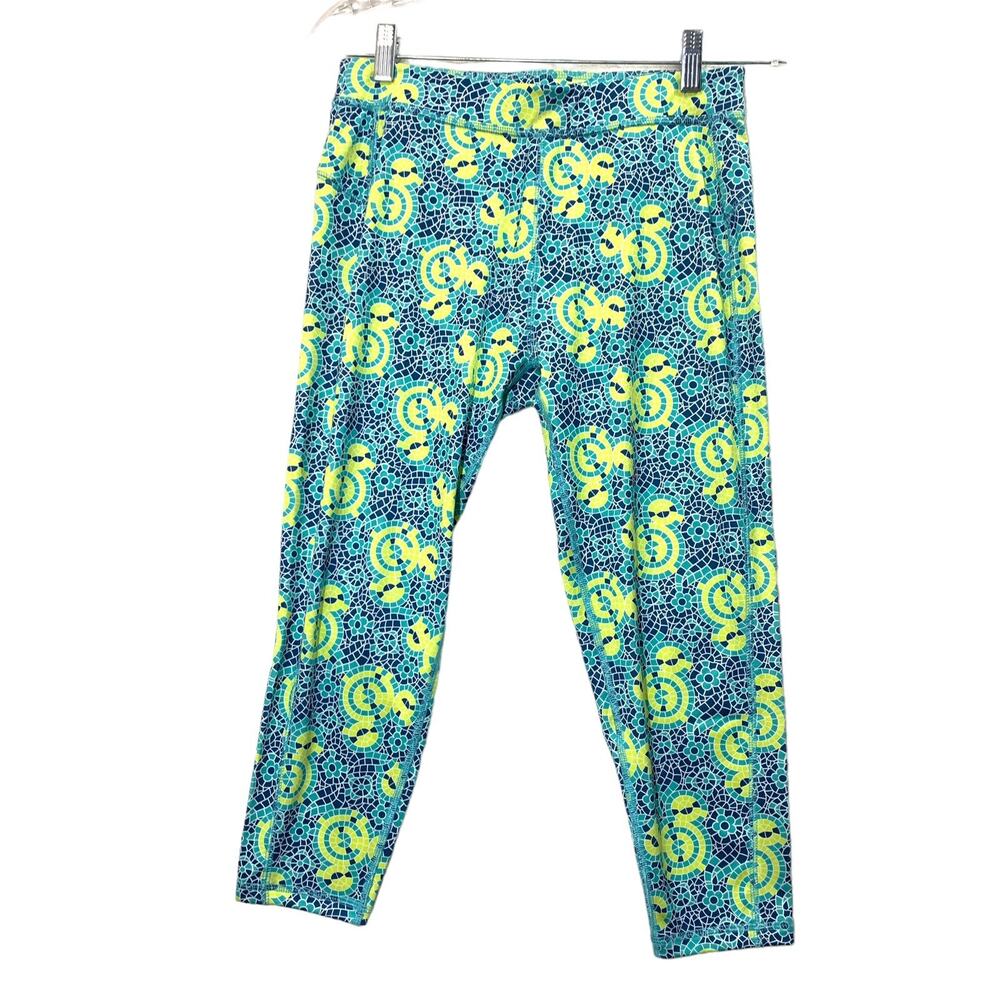 Disney Leggings Cropped Mickey Head Mosaic Pattern Sz S Blue Green Disney Parks